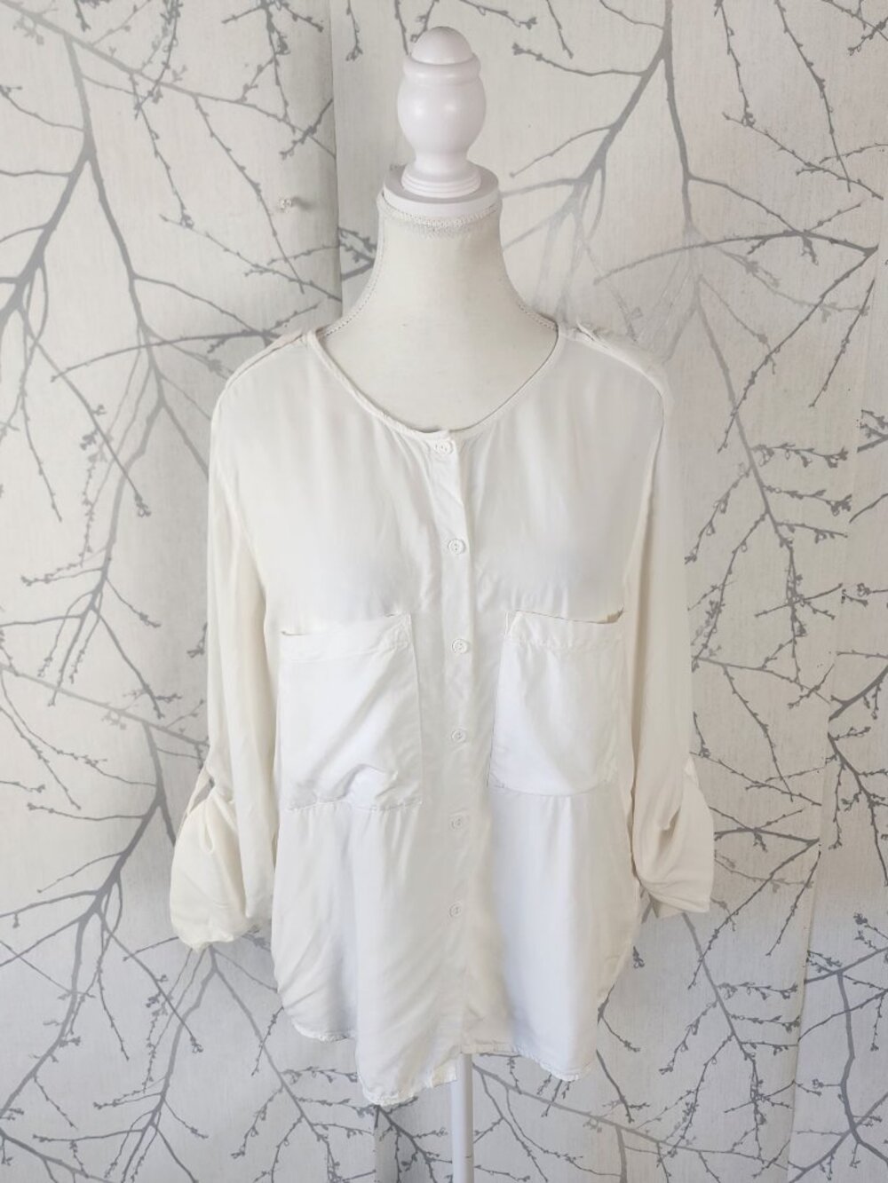 Sam & Lavi White Button Front Epaulet Loose Fit Shirt